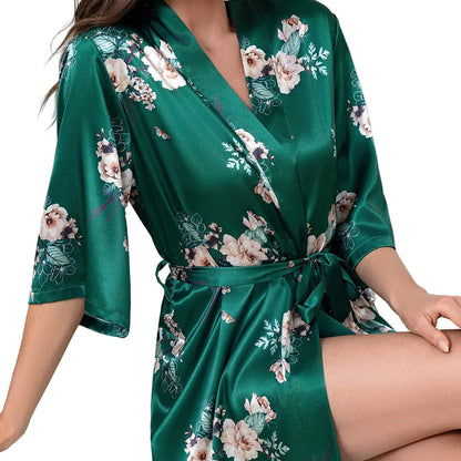 Women’s Satin-Like Long Sleeve Tie-Up Robe Sleepwear