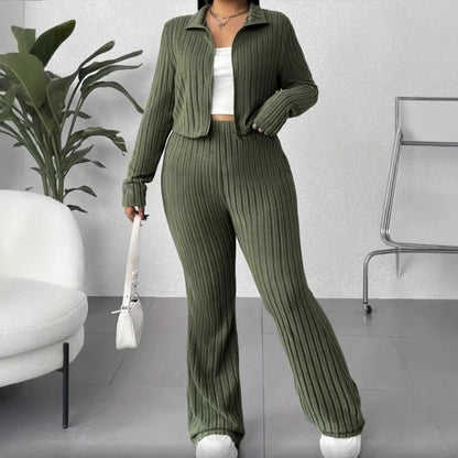 Women’s Turtleneck Top & High-Waist Wide-Leg Pants Set