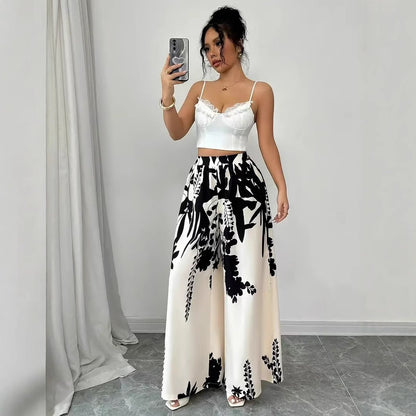 Women’s Casual Printed Pants – Lace-up Waist Slim Fit Summer Fashion