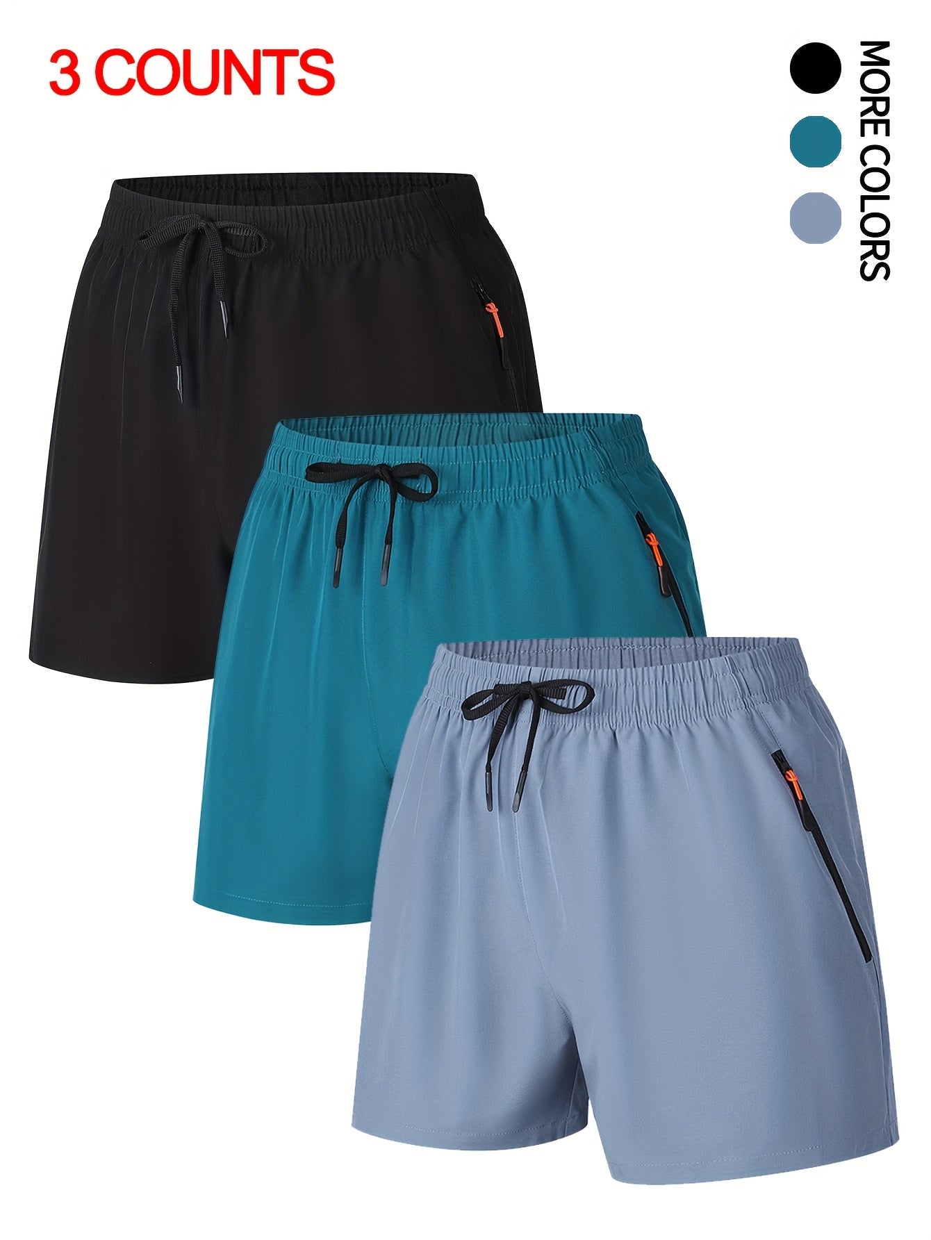 3-Pack Men's Summer Casual Shorts - Elastic Waist with Drawstring, Solid Color, Non-Stretch Woven Fabric, Regular Fit