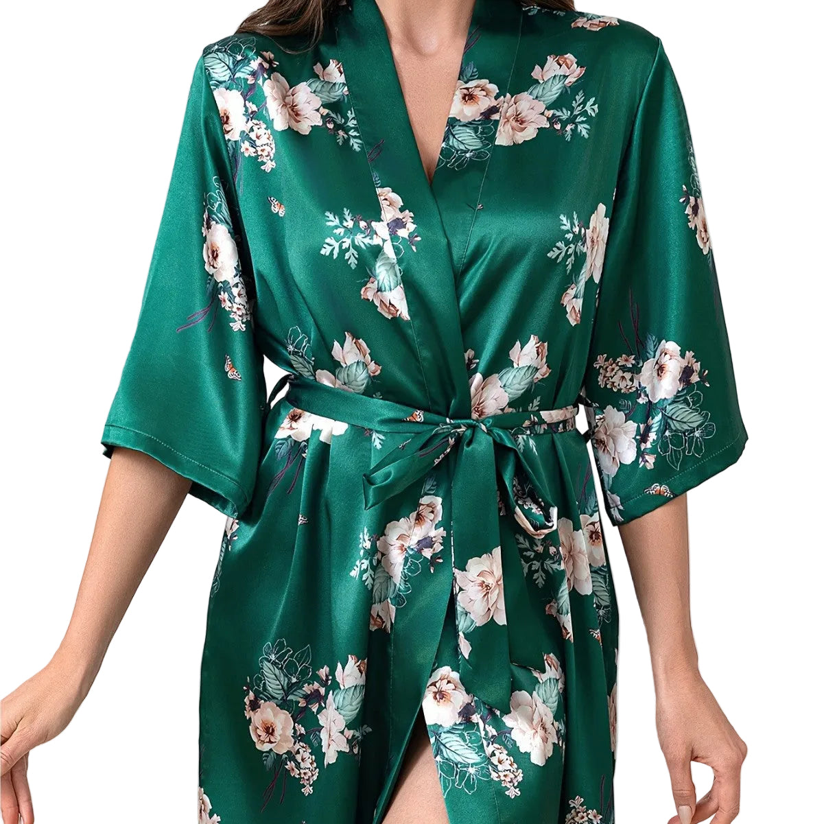 Women’s Satin-Like Long Sleeve Tie-Up Robe Sleepwear