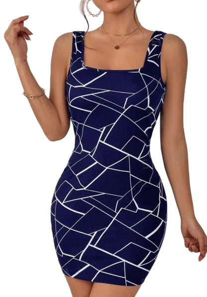 Geo Print Square Neck Tank Dress