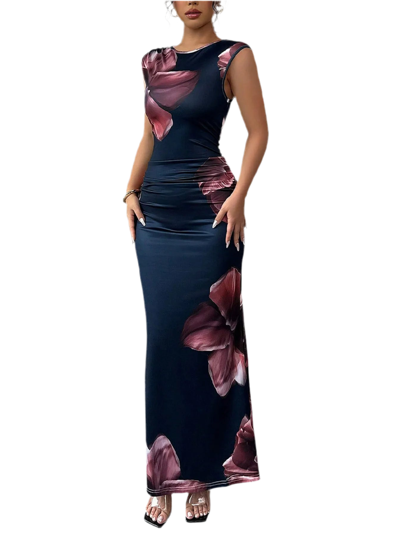 Floral Print Sleeveless Bodycon Maxi Dress