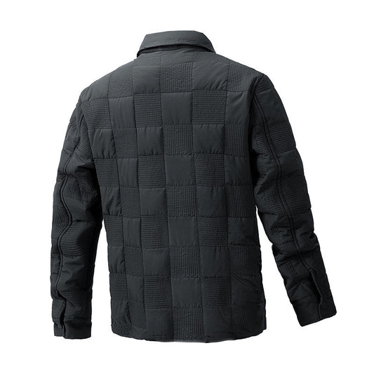 Men’s Quilted Cotton Business Casual Shirt Jacket – Polo Collar Coat