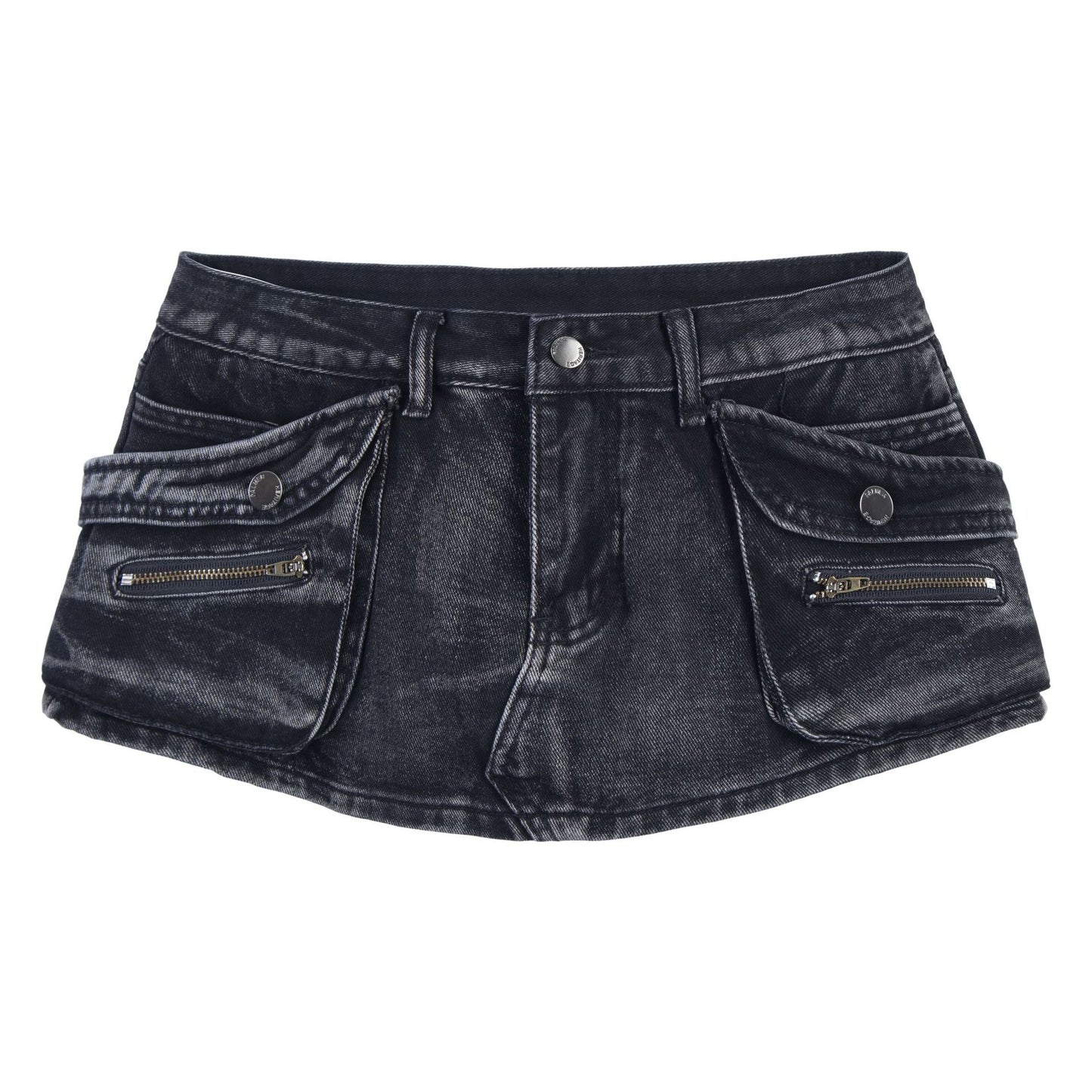 Multi pocket washed vintage denim mini skirt for women