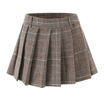 Women’s Casual Plaid Pleated Skirt – Lined High-Waist Mini Skirt for Everyday Style