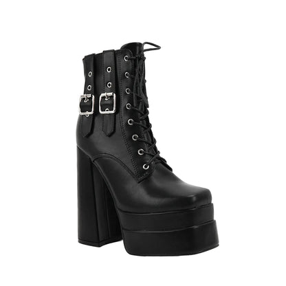 High Shaft Chunky Heel Square Toe Boots for Women