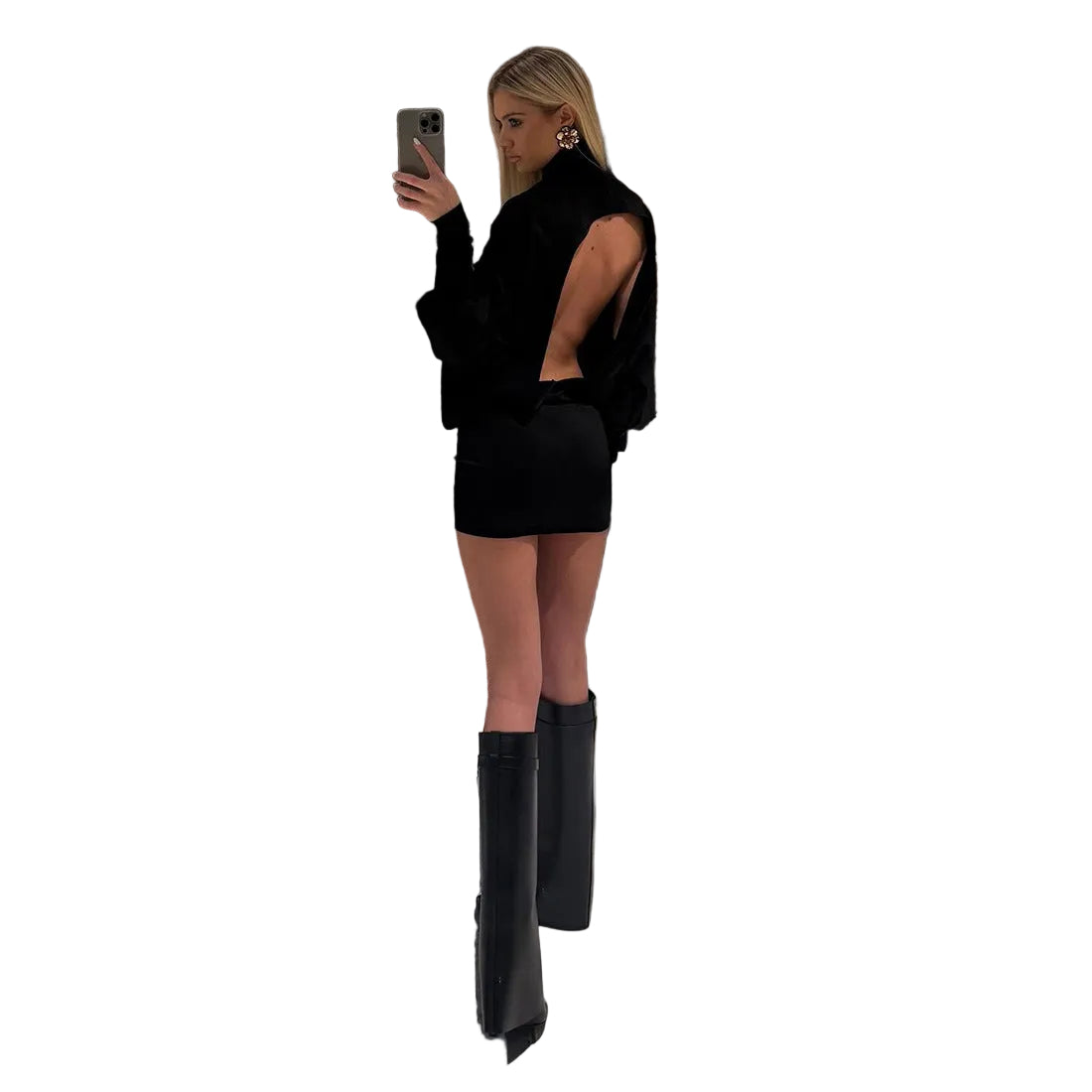 Sexy Solid Color Backless Long Sleeve Loose-Fit Dress