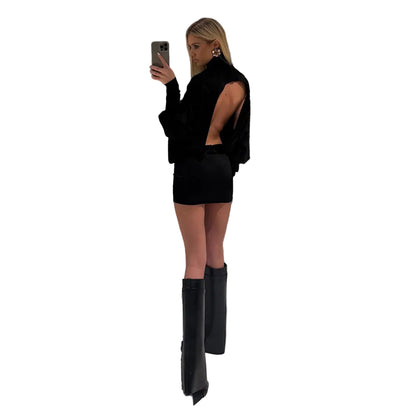 Sexy Solid Color Backless Long Sleeve Loose-Fit Dress