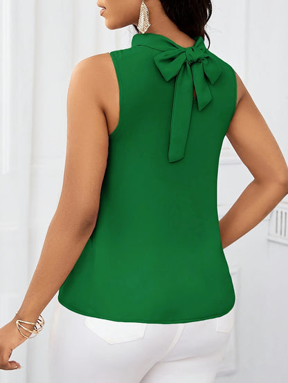 Women's High Neck Sleeveless Top – Solid Color with Lace-Up Detail
