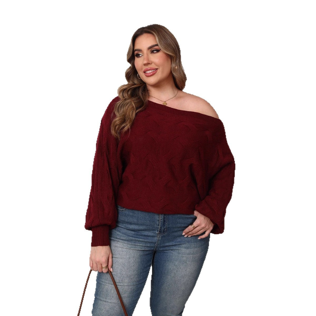 Plus Size Off-Shoulder Batwing Sleeve Pullover – Sexy Loose Fit Women’s Top