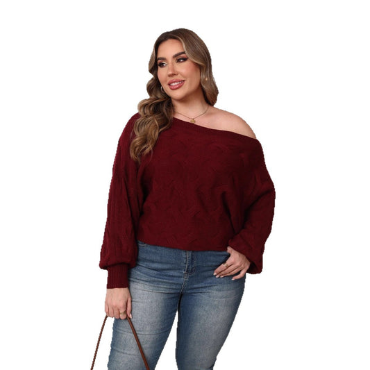 Plus Size Off-Shoulder Batwing Sleeve Pullover – Sexy Loose Fit Women’s Top