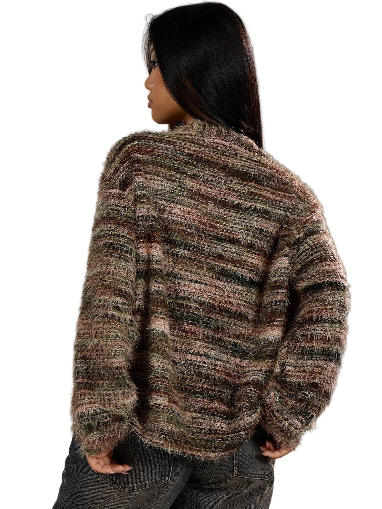 Striped V-Neck Knit Cardigan – Long Sleeve Cropped Sweater