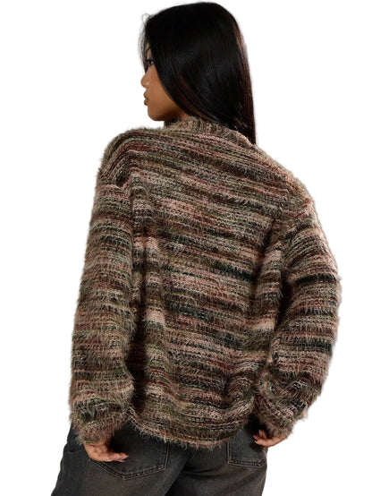 Striped V-Neck Knit Cardigan – Long Sleeve Cropped Sweater