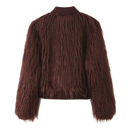Fashion Temperament Women's Artificial Fur Effect Knitted Coat