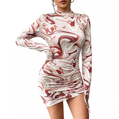 Sexy Abstract Print Long Sleeve Mini Dress