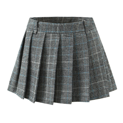 Women’s Casual Plaid Pleated Skirt – Lined High-Waist Mini Skirt for Everyday Style
