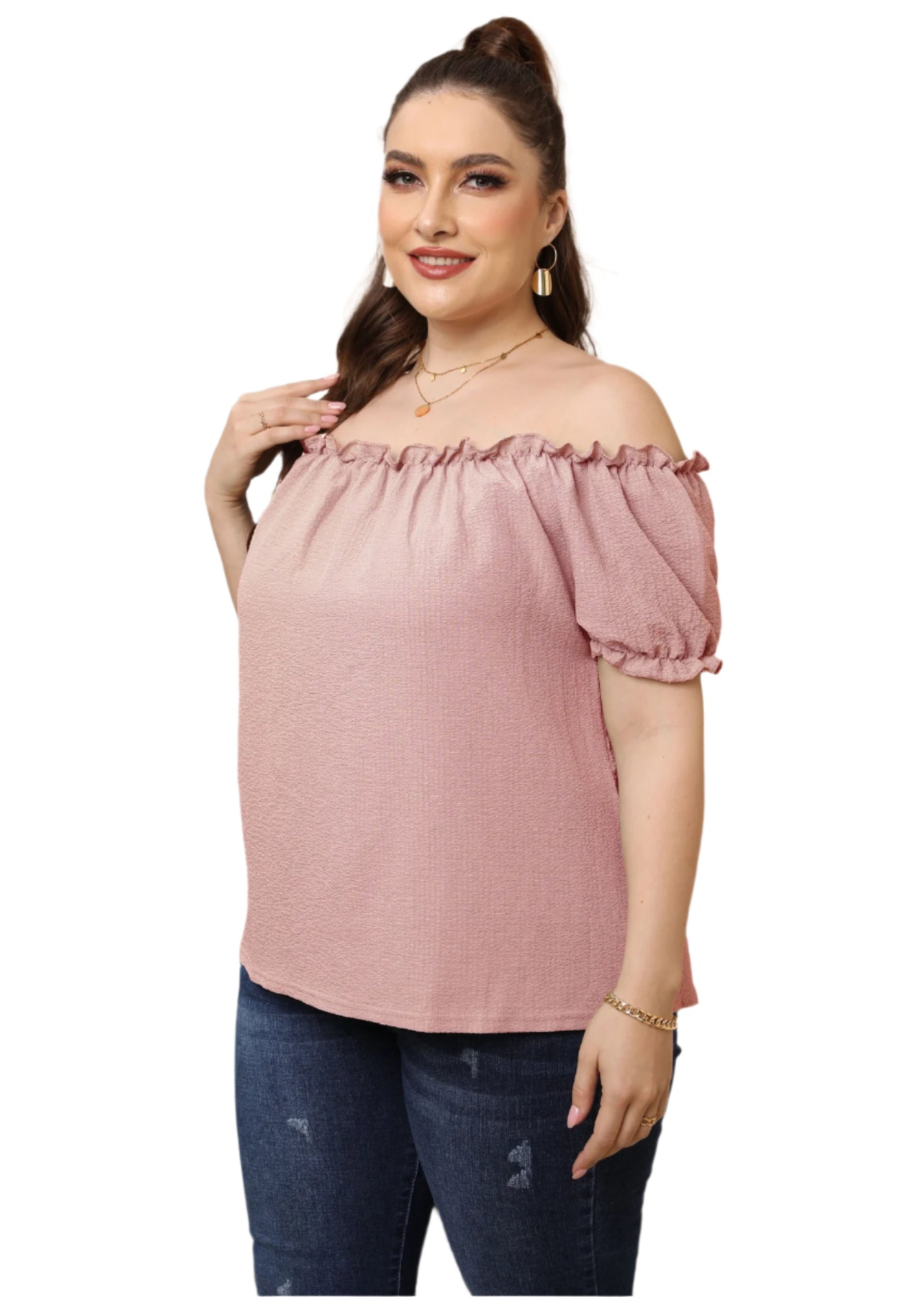 Plus Size Ruffled Off-Shoulder Top – European & American Style Women’s Fashion