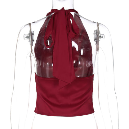 Women's Halter Backless Tank Vest Fashion Solid Color Slim Fit Tied Tube Top