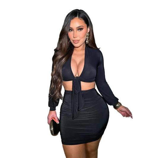 Long Sleeve Top & Sheath Mini Skirt Set