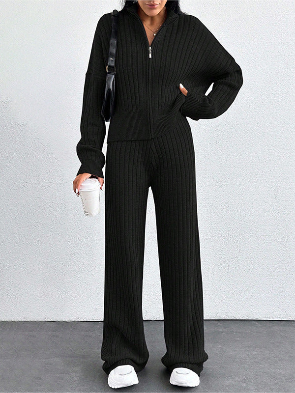 Women’s Casual Two-Piece Set – Loose Zip-Up Top & Matching Trousers