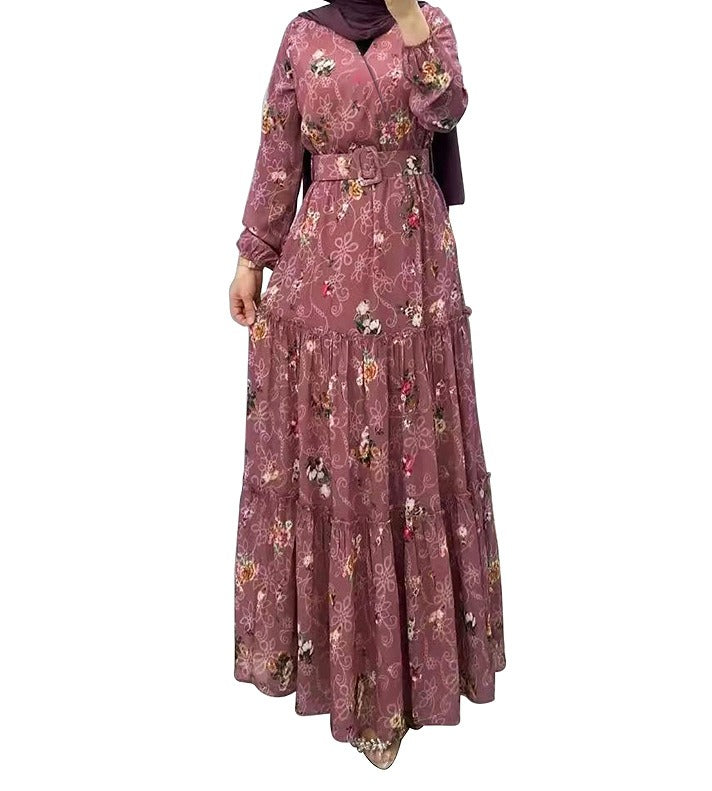 Flower high necked long dress, fashionable commuting dress