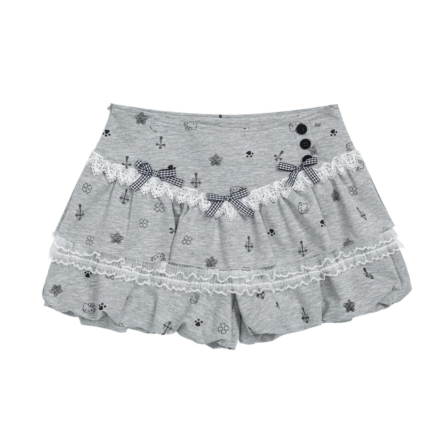 Cute Kitty Floral Lace Patchwork Mini Skirt