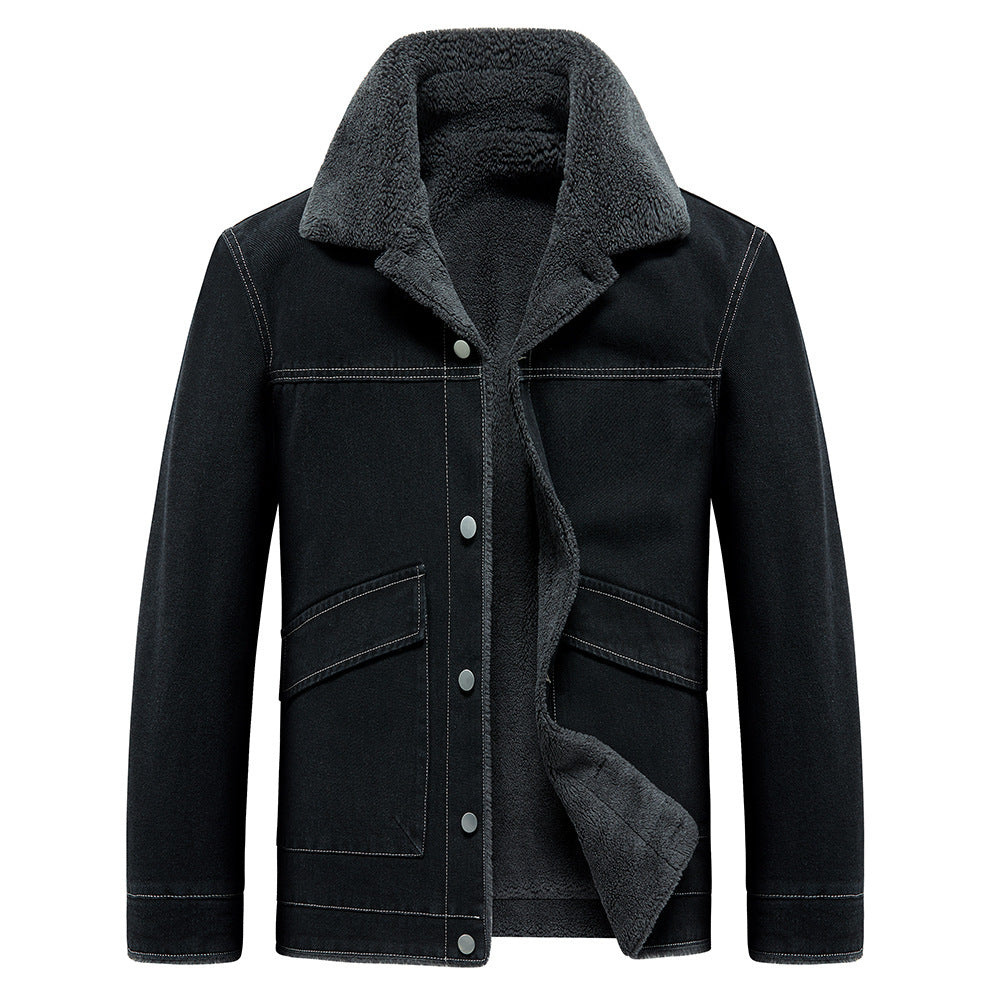 Men’s Fleece-Lined Padded Denim Jacket – Thickened Cotton-Padded Coat