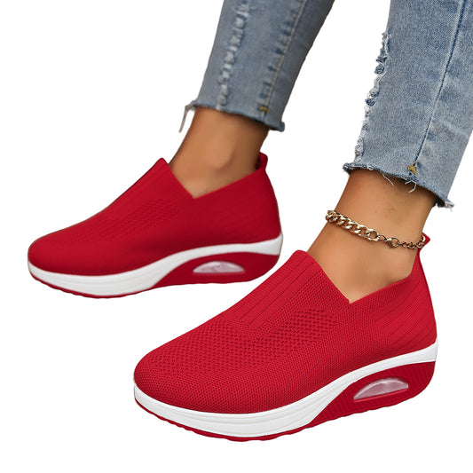 Women’s Thick-Sole Air Cushion Sneakers – Fly-Woven Breathable Soft-Soled Casual Sports Shoes