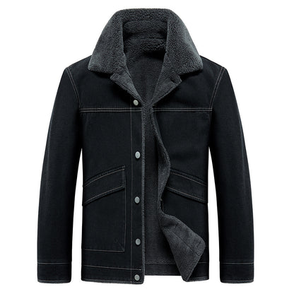 Men’s Fleece-Lined Padded Denim Jacket – Thickened Cotton-Padded Coat