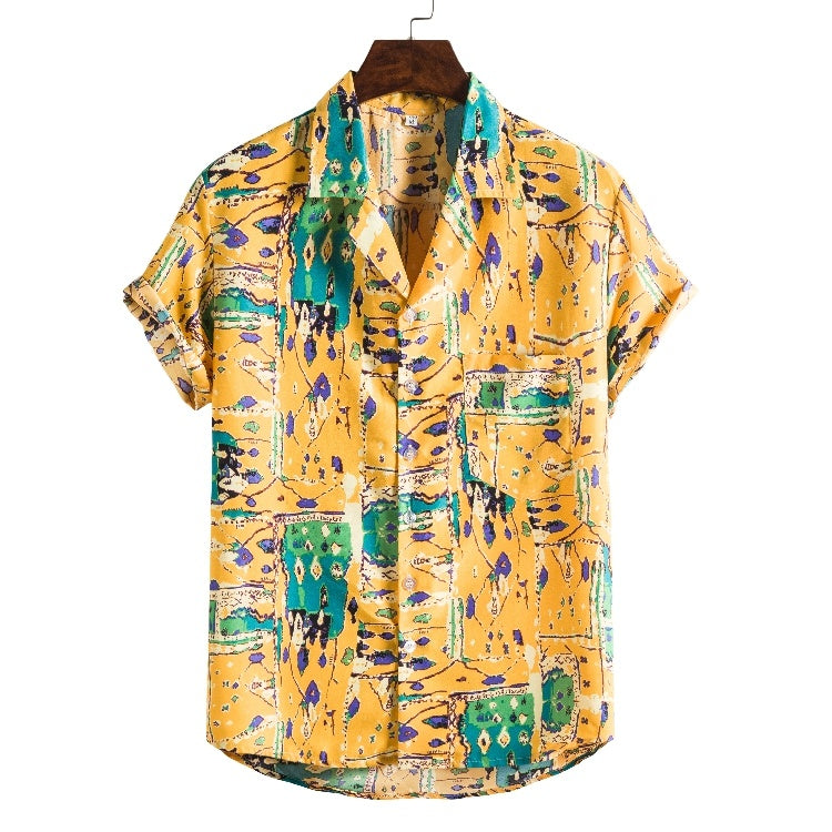 Men’s Short Sleeve Printed Beach Shirt – Casual Summer Hawaiian Tee