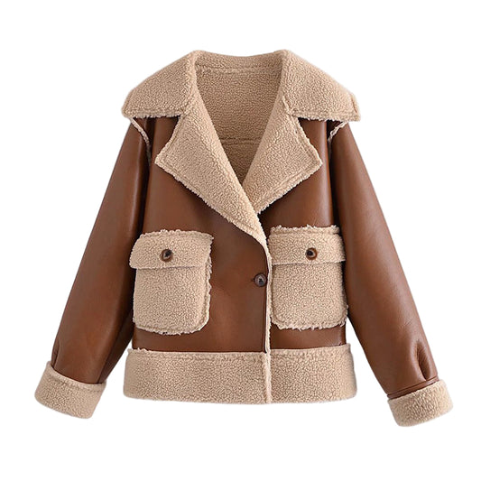 Winter Warm Reversible Jacket with Pockets & Lapel – Long-Sleeved Coat