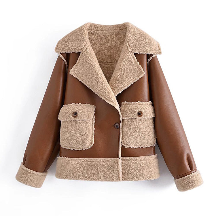 Winter Warm Reversible Jacket with Pockets & Lapel – Long-Sleeved Coat
