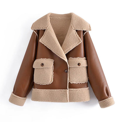 Winter Warm Reversible Jacket with Pockets & Lapel – Long-Sleeved Coat