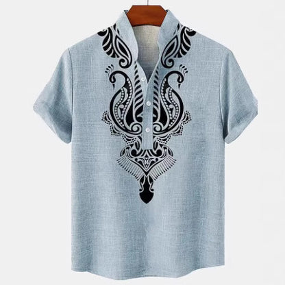 Men's Shirt Digital 3D Printing Linen Short Sleeve