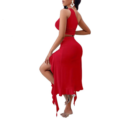 One-Shoulder Crop Top & Ruffle Skirt Set