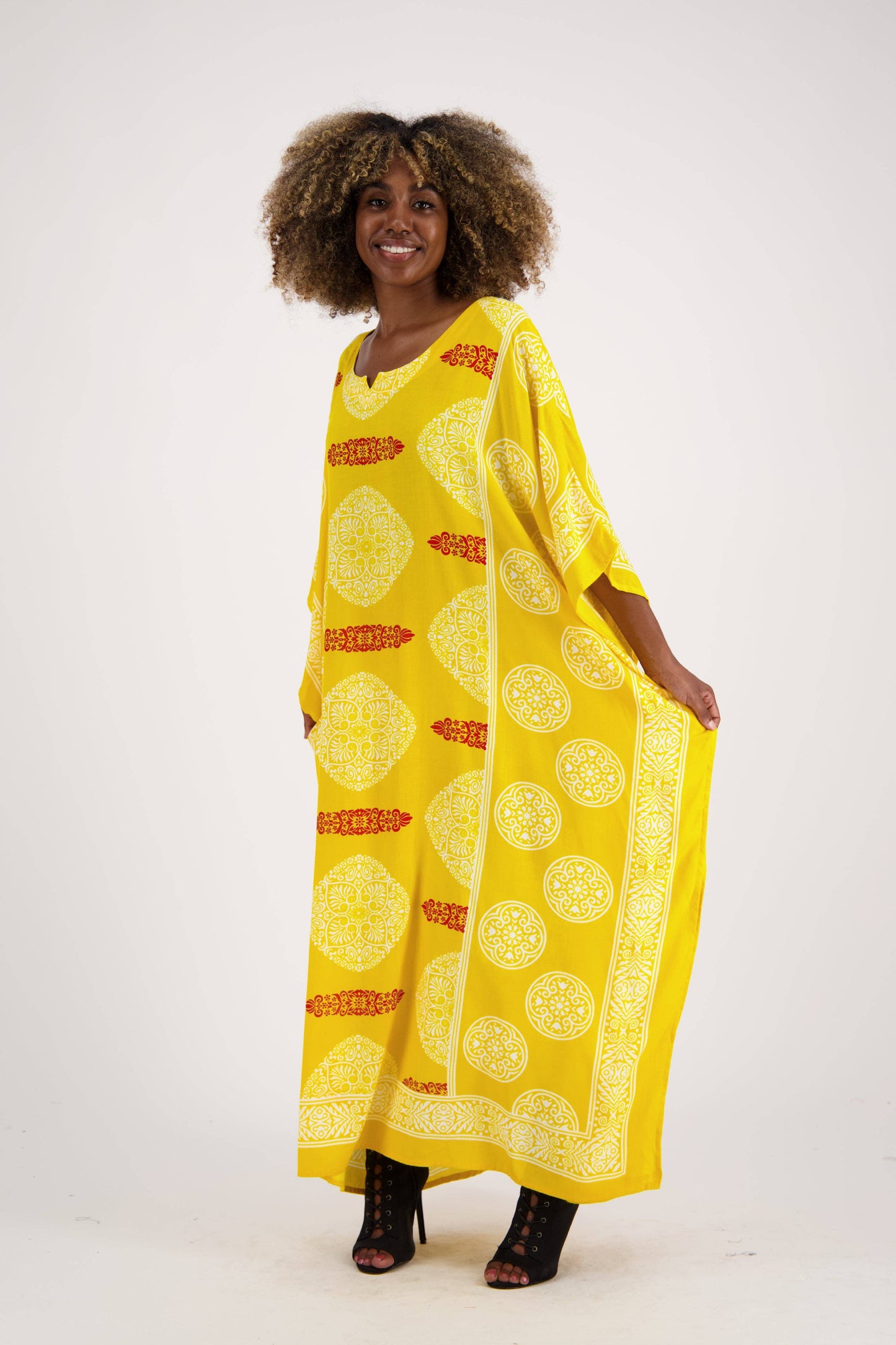 African Block Print Kaftan KAF-1046: Assorted / One Size Fits Most