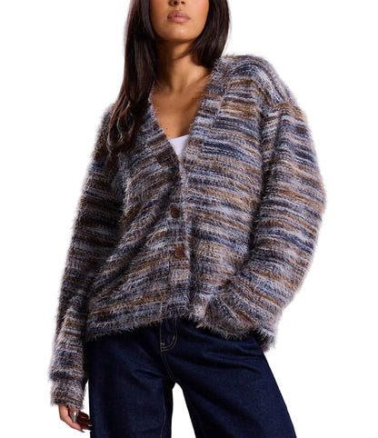 Striped V-Neck Knit Cardigan – Long Sleeve Cropped Sweater