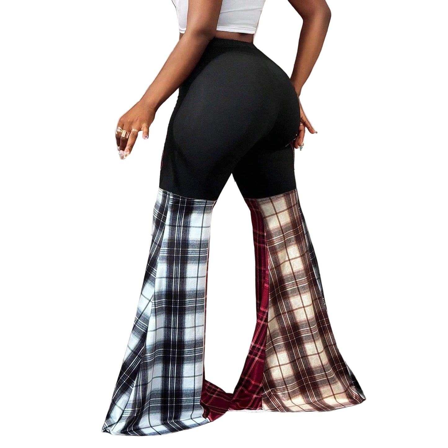 Patchwork High Waist Flared Casual Women's Trousers