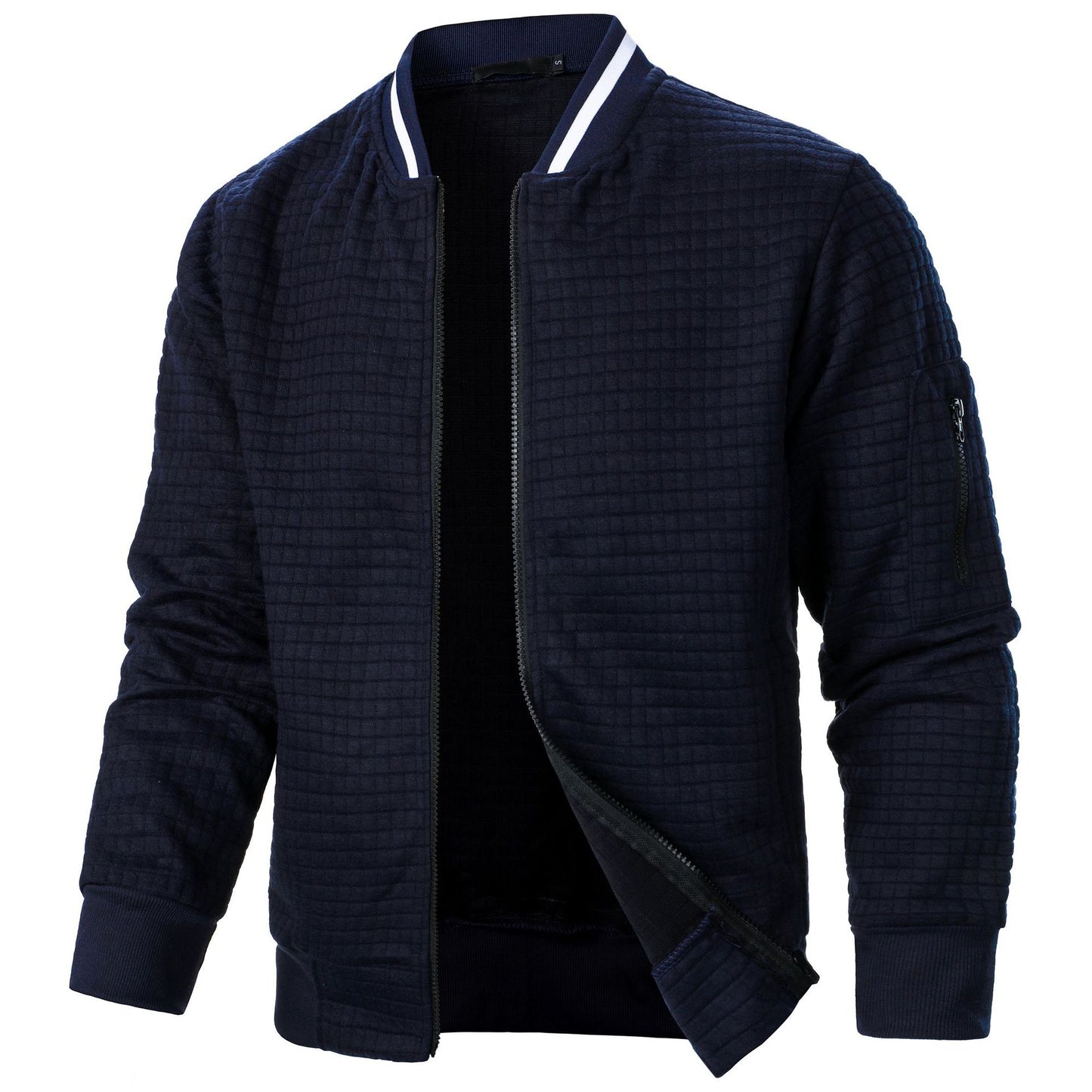 Men’s Stand-Up Collar Zipper Plaid Sweatshirt Jacket
