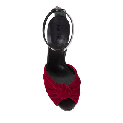 Women’s Red & Black Velvet Knotted Platform High Heel Sandals