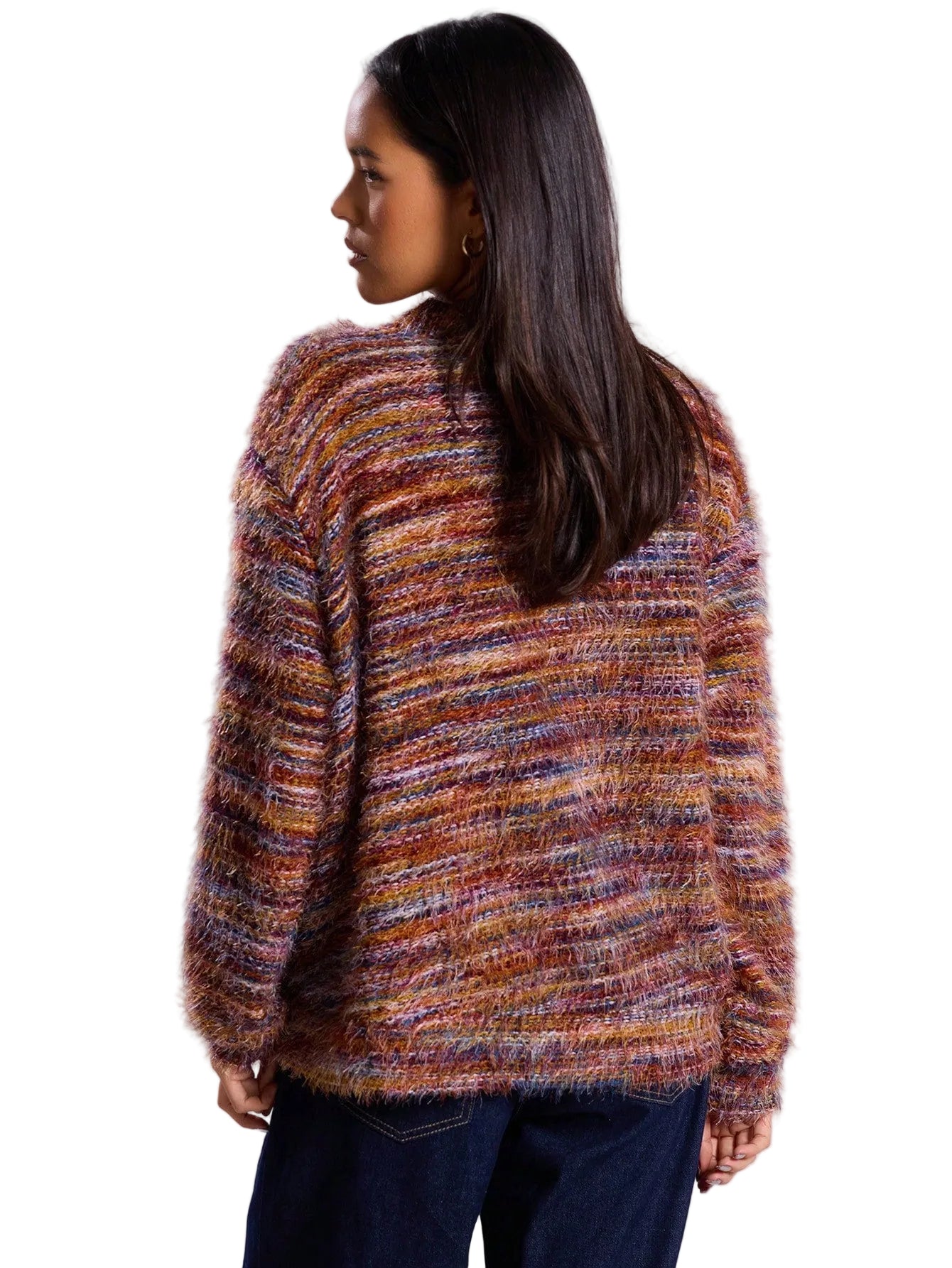 Striped V-Neck Knit Cardigan – Long Sleeve Cropped Sweater