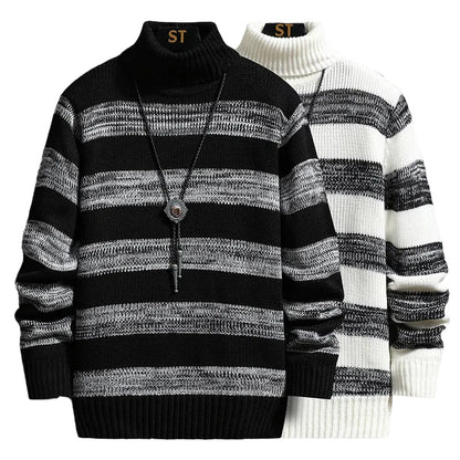 Men’s High-Neck Slim Fit Striped Sweater