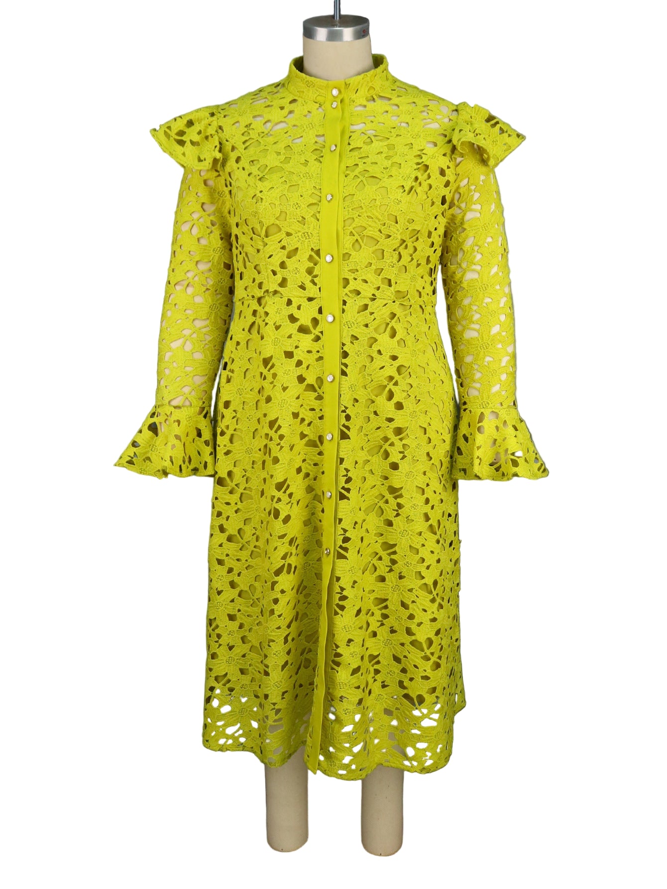 Chic Lace Coat Dress with Half-Turtleneck & Cardigan-Style Layering