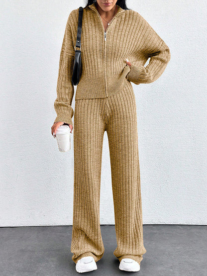 Women’s Casual Two-Piece Set – Loose Zip-Up Top & Matching Trousers