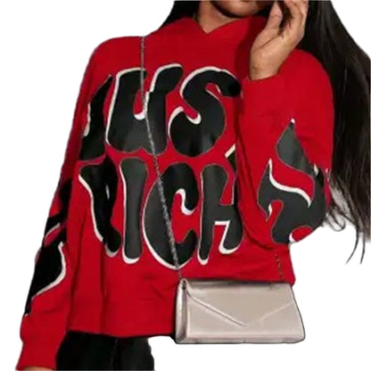 Letter Print Casual Loose Hooded Sweater