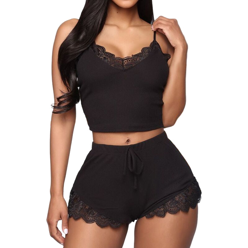 Women’s European & American Lace Lingerie Shorts Set – Elegant Two-Piece Nightwear