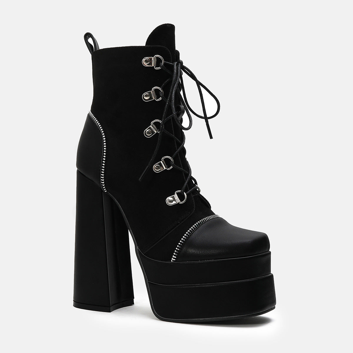 Double Waterproof Platform Super High Heel Fashion Mid rise Boots Winter New Style Square Head Thick Heel Martin Boots