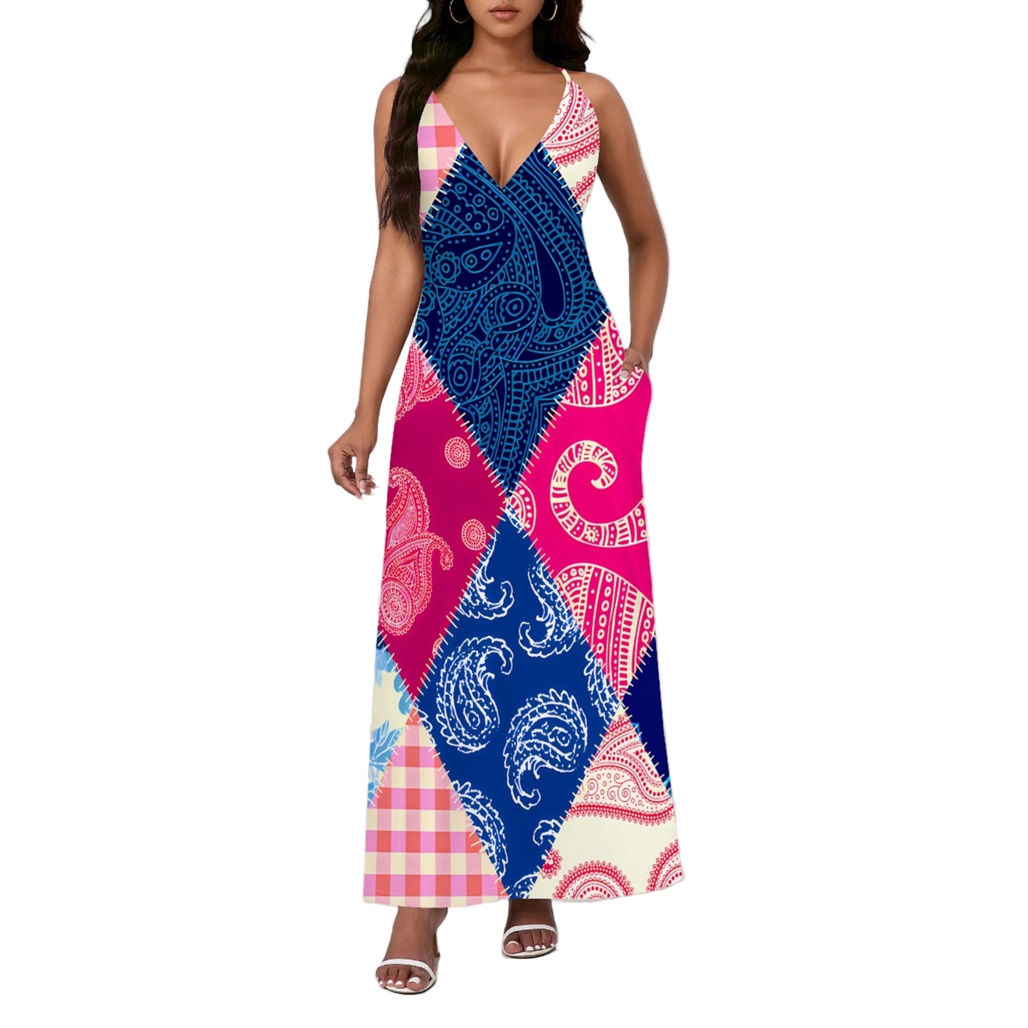Ethnic Style Paisley Print Backless Slip Dress