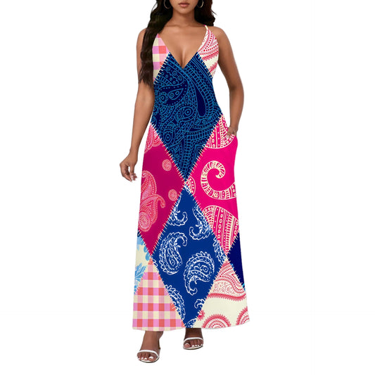 Ethnic Style Paisley Print Backless Slip Dress